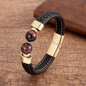 Bracelet homme cuir et pierre semi précieuse