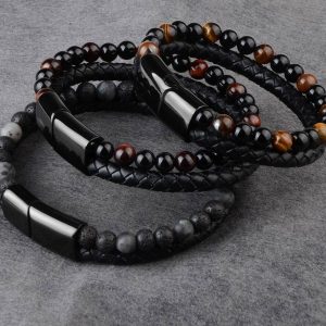 Bracelet perle noir homme
