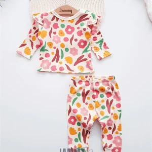 Ensemble 2 pièces enfant floral en tricot côtelé
