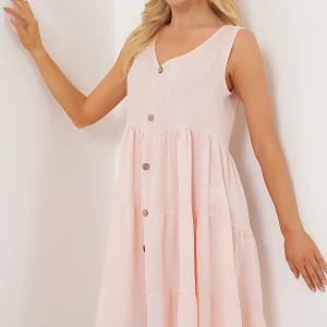 Robe femme courte sans manches boutonnée en viscose 2571