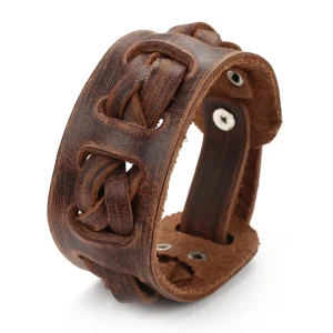 Bracelet de force cuir homme artisanal marron
