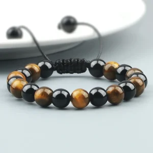 Bracelet mala bouddhiste œil de tigre en obsidienne