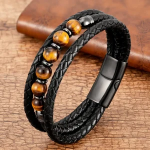Bracelet obsidienne noire œil de tigre protection