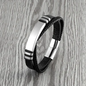 Bracelet hommes acier cuir