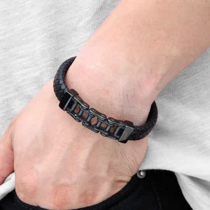 Bracelet hommes cuir acier