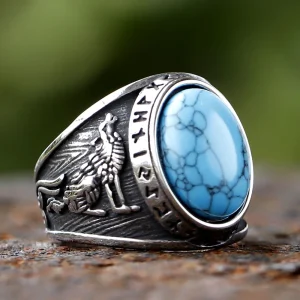 Bague biker avec turquoise