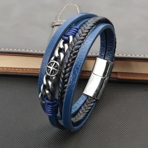 Bracelet acier et cuir hommes