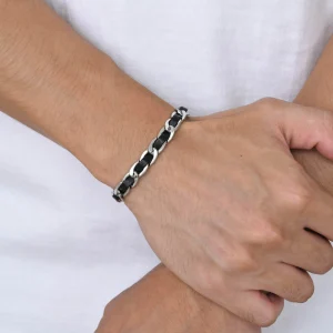 Bracelet hommes acier et cuir