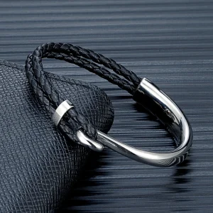 Bracelet homme acier et cuir