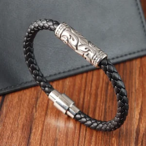 Bracelet argent et cuir homme
