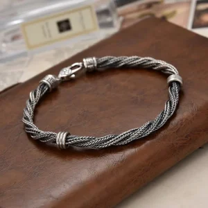 Bracelet cordon argent homme