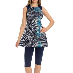 Maillot de bain modeste sans manches à motif à pois