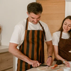 Tablier de cuisine adulte - Rayures marrons et noirs